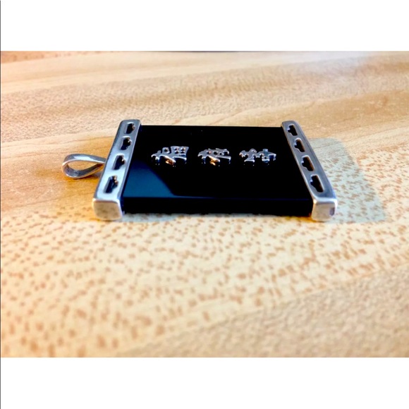 RARE Vintage Black Onyx & Sterling Silver Pendant w/ Chinese Symbols - Picture 2 of 4